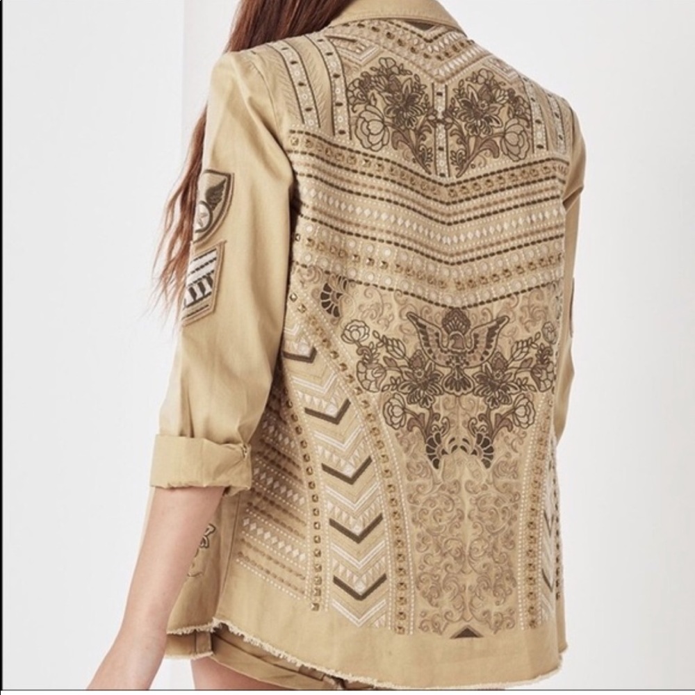 Spell Beige Embroidered Utility Jacket